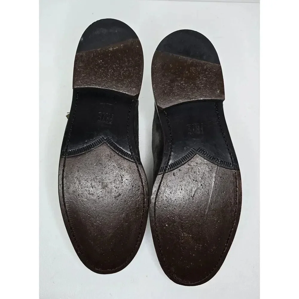 Men Frye James Double Monk Strap Loafers 81123 Sz 8.5 D Gray Suede Cap Toe Shoes